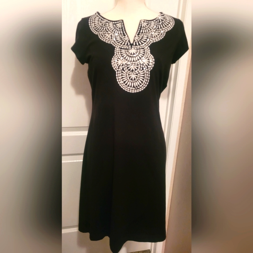 EUC Madison black dress with embroidery sequins designs Size Small